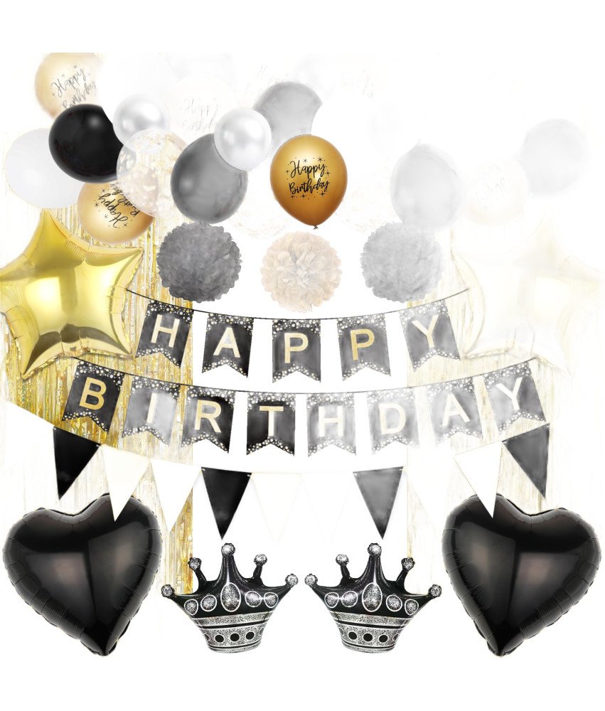Zestaw Dekoracji Urodzinowych Czarno Złoty Komplet na Przyjęcie