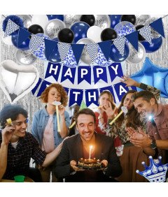 Zestaw Dekoracji Urodzinowych Niebiesko Srebrny Komplet na Przyjęcie