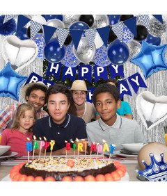 Zestaw Dekoracji Urodzinowych Niebiesko Srebrny Komplet na Przyjęcie