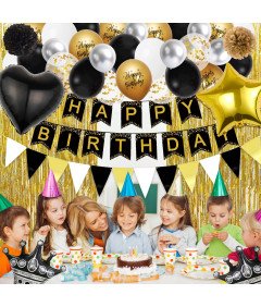 Zestaw Dekoracji Urodzinowych Czarno Złoty Komplet na Przyjęcie