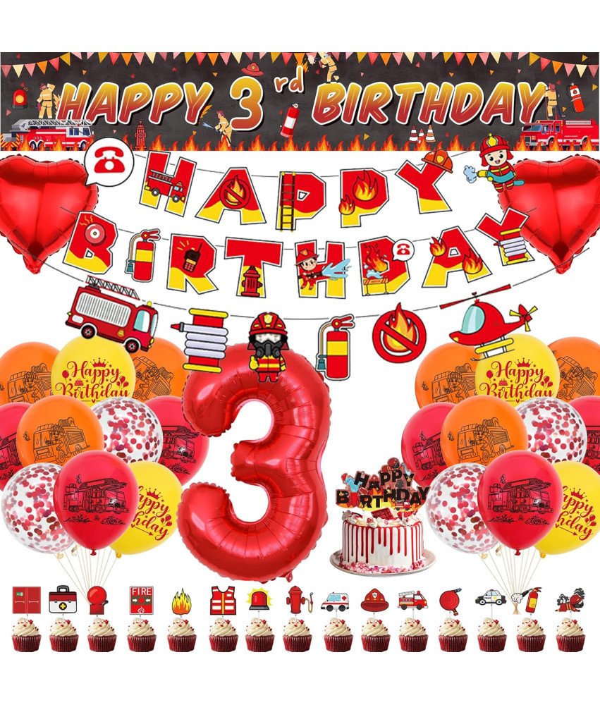 Zestaw Dekoracji Urodzinowych Strażackich 3 Urodziny Chłopca
