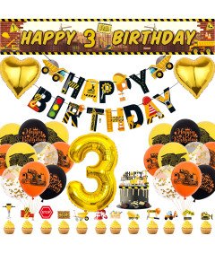 Zestaw Dekoracji Urodzinowych z Koparką Balony Budowlane 3 Urodziny Chłopca