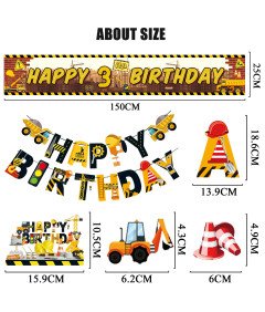 Zestaw Dekoracji Urodzinowych z Koparką Balony Budowlane 3 Urodziny Chłopca