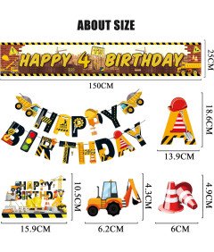 Zestaw Dekoracji Urodzinowych z Koparką Balony Budowlane 4 Urodziny Chłopca