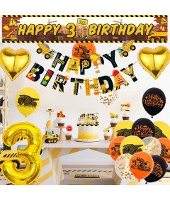 Zestaw Dekoracji Urodzinowych z Koparką Balony Budowlane 3 Urodziny Chłopca