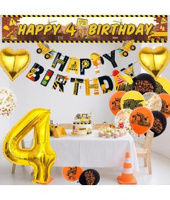 Zestaw Dekoracji Urodzinowych z Koparką Balony Budowlane 4 Urodziny Chłopca