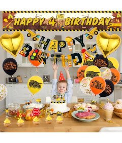 Zestaw Dekoracji Urodzinowych z Koparką Balony Budowlane 4 Urodziny Chłopca