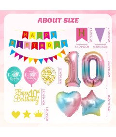 Zestaw Dekoracji Urodzinowych Różowy Balon 10 Urodziny Tęczowy Baner