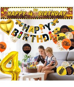 Zestaw Dekoracji Urodzinowych z Koparką Balony Budowlane 4 Urodziny Chłopca