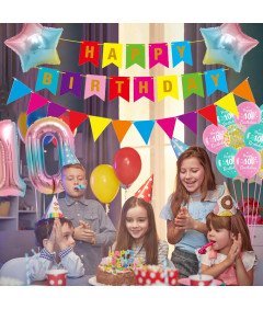 Zestaw Dekoracji Urodzinowych Różowy Balon 10 Urodziny Tęczowy Baner