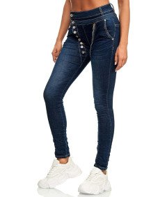 Elara Damskie Jeansy z Zapięciem na Guziki Dopasowane Krój Slim Fit 48 4XL