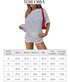 Damski Dres Dwuczęściowy Komplet w Paski Krótki Rękaw Czerwony XL