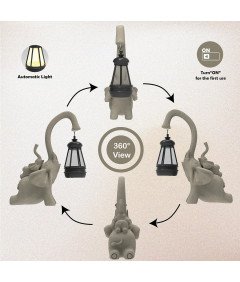 Żywiczna Figurka Słonia z Lampionem Solarnym Ozdoba Ogrodowa i Domowa