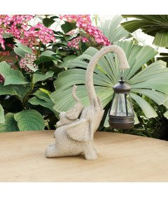 Żywiczna Figurka Słonia z Lampionem Solarnym Ozdoba Ogrodowa i Domowa