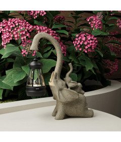 Żywiczna Figurka Słonia z Lampionem Solarnym Ozdoba Ogrodowa i Domowa