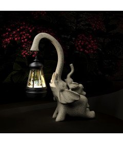 Żywiczna Figurka Słonia z Lampionem Solarnym Ozdoba Ogrodowa i Domowa