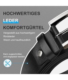 Skórzany Pasek Męski Czarny Regulowany 110 cm z Klamrą Szpilkową 38 mm