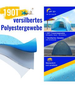 Namiot Plażowy Pop Up 4 Osobowy Rozkładany Automatycznie Ochrona UV UPF 50+