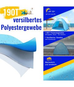 Namiot Plażowy Pop Up 3 Osobowy Rozkładany Automatycznie Ochrona UV UPF 50+