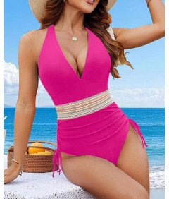 Damski Kostium Kąpielowy Jednoczęściowy Modelujący Brzuch Push up Róż M