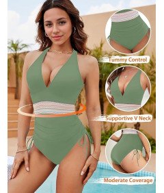 Damski Kostium Kąpielowy Jednoczęściowy Modelujący Brzuch Push up Zieleń  M