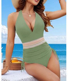 Damski Kostium Kąpielowy Jednoczęściowy Modelujący Brzuch Push up Zieleń  M