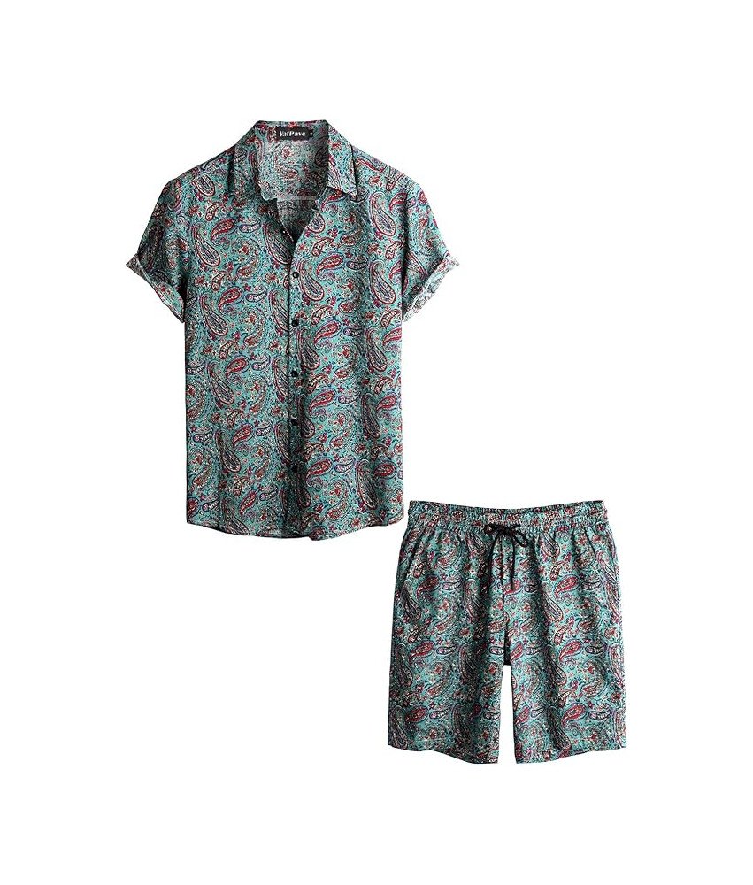 VATPAVE Męski Zestaw Hawajski Koszula i Szorty Letnie Zielone Rozmiar XXL