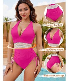 Damski Kostium Kąpielowy Jednoczęściowy Modelujący Brzuch Push up Róż  S