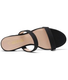 DREAM PAIRS Damskie Sandały  na Grubym Obcasie z Dwoma Paskami - Czarne 41