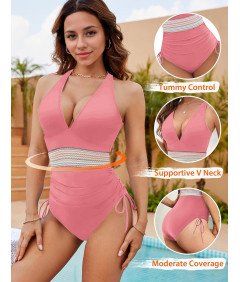 Damski Kostium Kąpielowy Jednoczęściowy Modelujący Brzuch Push up Różowy S