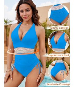 Damski Kostium Kąpielowy Jednoczęściowy Modelujący Brzuch Niebieski XXL