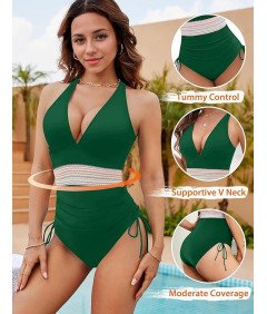 Strój Kąpielowy Damski Jednoczęściowy z Wysokim Stanem Wyszczuplający M