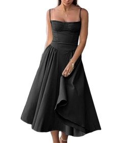 Długa Sukienka Damska Letnia na Ramiączkach Czarna Przyjęcie Bal S