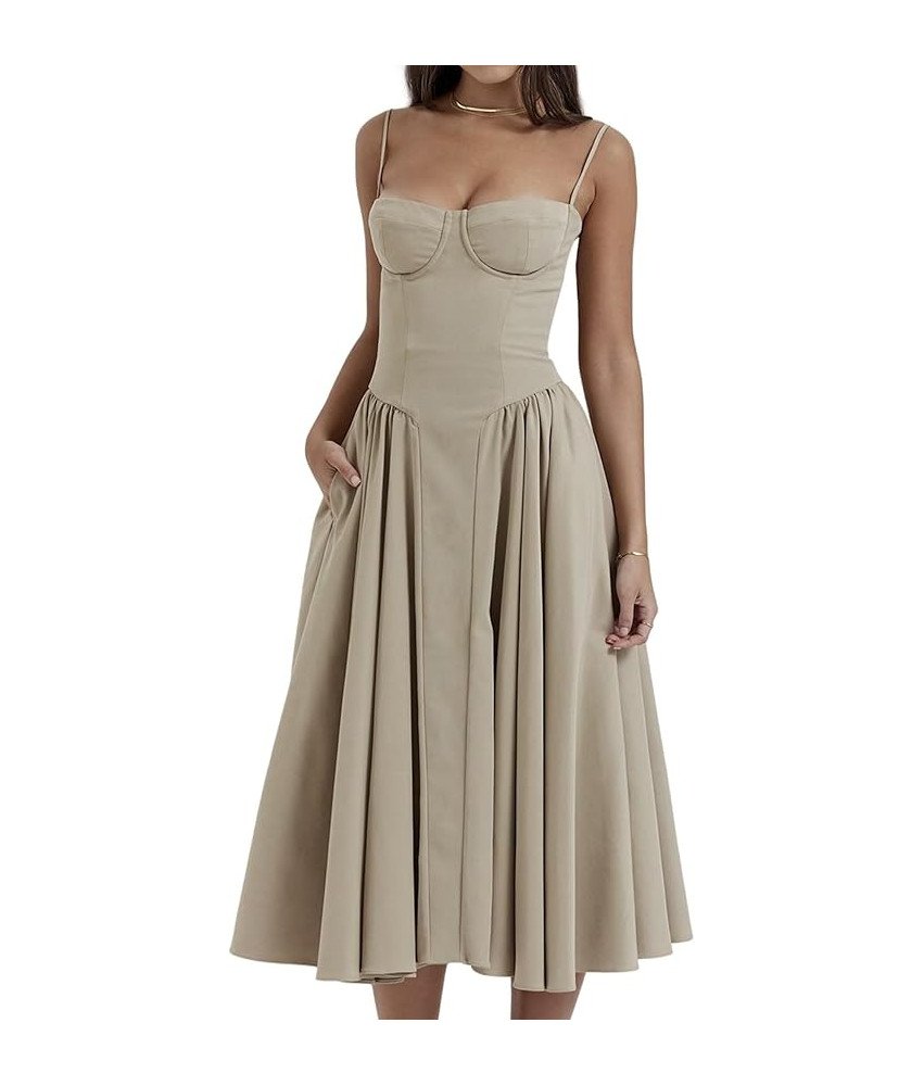 Damska Sukienka Vintage Letnia Długa na Ramiączkach Kolor Kawy S