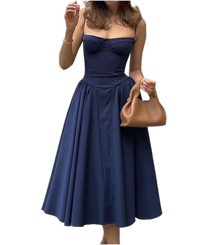 Damska Sukienka Vintage Letnia Długa na Ramiączkach Niebieska Rozmiar M