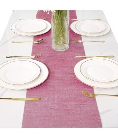 Winwild Lniany Bieżnik na Stół Różowy 40 cm x 10 m