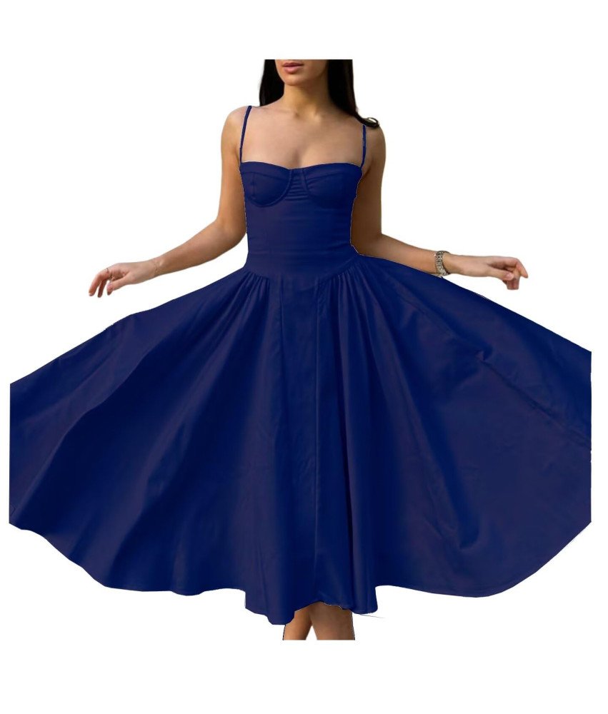 Damska Sukienka Vintage Letnia Długa na Ramiączkach Niebieska Rozmiar S