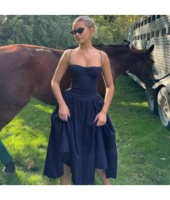 Damska Sukienka Vintage Letnia Długa na Ramiączkach Niebieska Rozmiar S