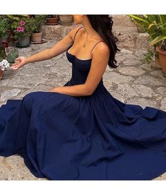 Damska Sukienka Vintage Letnia Długa na Ramiączkach Niebieska Rozmiar S