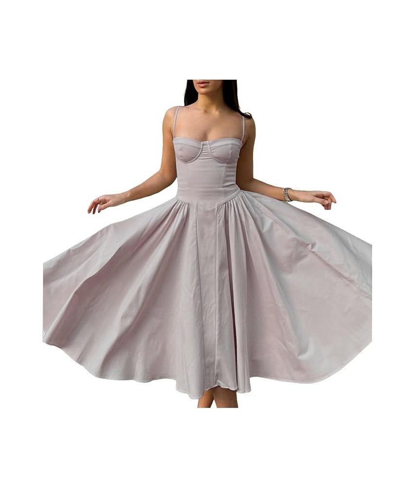 Jinsha Damska Sukienka Vintage Midi Letnia Bez Rękawów Szara M