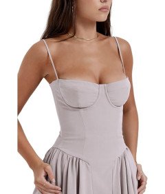 Jinsha Damska Sukienka Vintage Midi Letnia Bez Rękawów Szara M