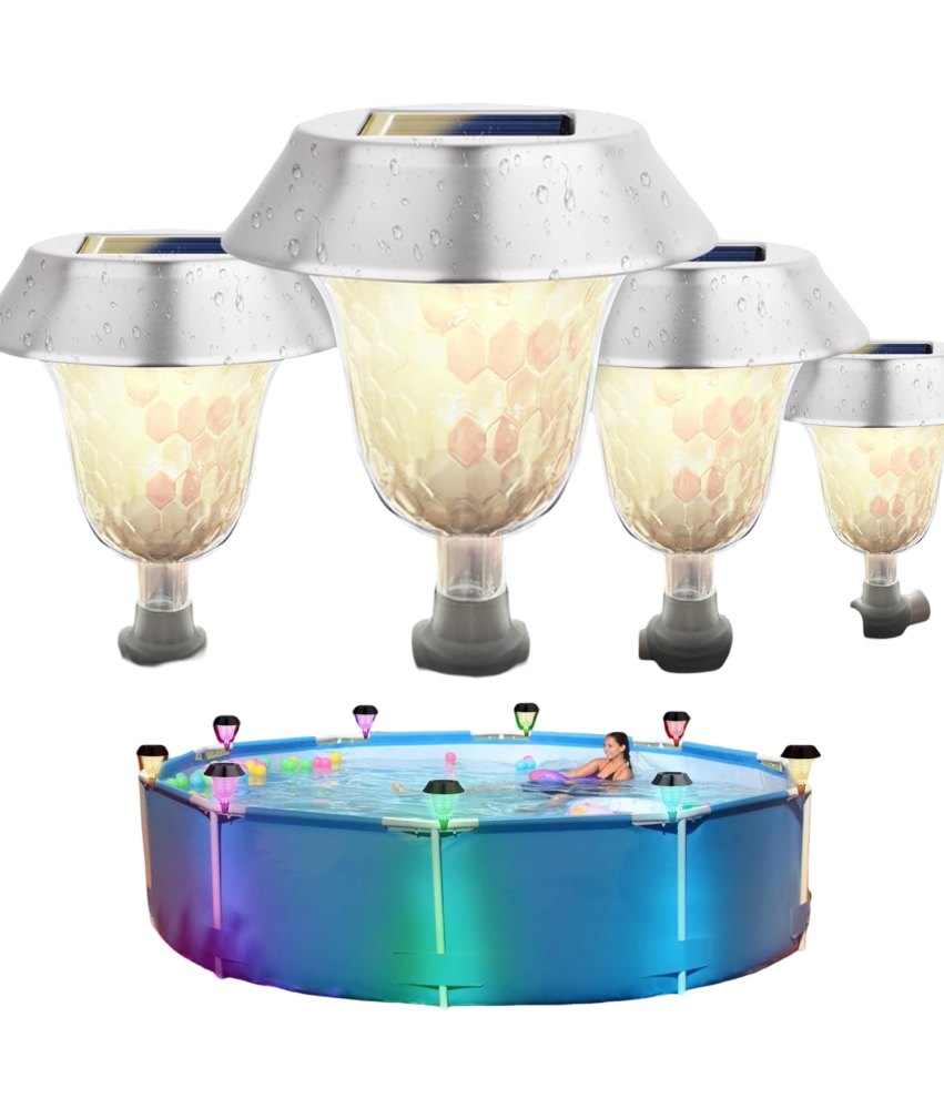 Lampy Solarne do Basenu 4 szt RGB i Ciepła Biel Automatyczne Oświetlenie