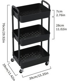 Wózek Kuchenny 3 Poziomowy Wielofunkcyjny Użytkowy z Uchwytem i Półkami