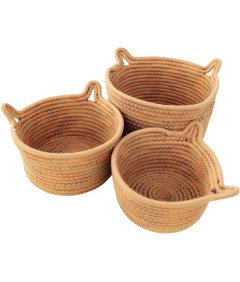 Zestaw 3 Koszyków Dekoracyjnych w Kształcie Kocich Uszu z Bawełnianej Liny