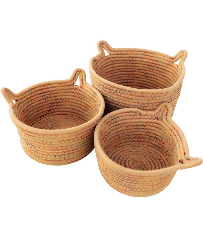Zestaw 3 Koszyków Dekoracyjnych w Kształcie Kocich Uszu z Bawełnianej Liny
