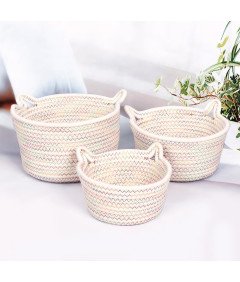Zestaw 3 Koszyków Dekoracyjnych w Kształcie Kocich Uszu z Bawełnianej Liny