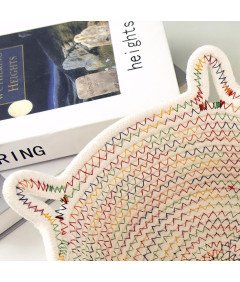 Zestaw 3 Koszyków Dekoracyjnych w Kształcie Kocich Uszu z Bawełnianej Liny