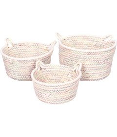 Zestaw 3 Koszyków Dekoracyjnych w Kształcie Kocich Uszu z Bawełnianej Liny