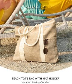 Torba Plażowa Damska z Zamkiem Błyskawicznym Beżowa z Uchwytem na Kapelusz