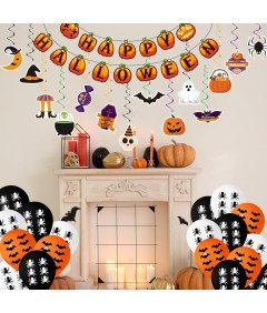 Dekoracja Halloween Zestaw dla Dzieci Girlanda Balony Rekwizyty